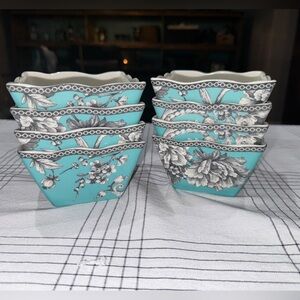 Discontinued 222 FIFTH Adelaide Turqouise Fine China: Set of 8 Bowls